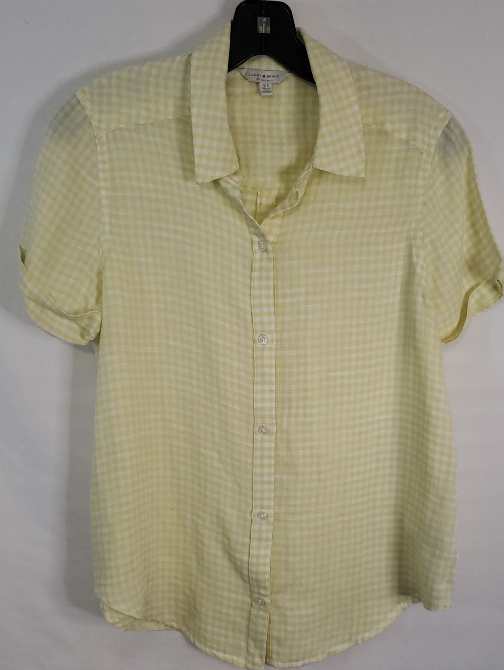 Lucky Brand Yellow and White Gingham Button-Down Shirt, Small